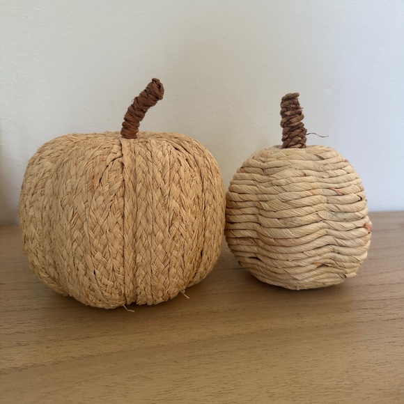 Straw Rattan Pumpkins - set of 2 - Picture 1 of 3